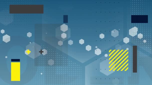 Digitale Animatie Van Vierkantjes Rechthoeken Terwijl Hexagon Bokeh Lampjes Het — Stockvideo