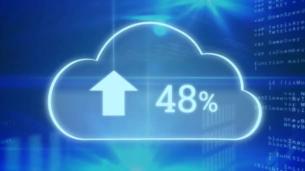 Animação Digital Porcentagem Progresso Upload Nuvens Com Códigos Programa Quadrados — Vídeo de Stock