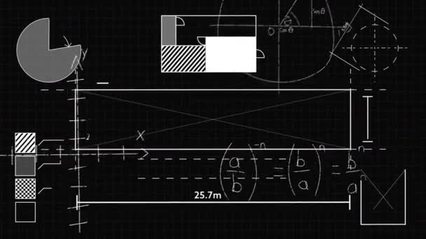 Animación Digital Figuras Geométricas Ecuaciones Matemáticas Moviéndose Sobre Fondo Negro — Vídeos de Stock