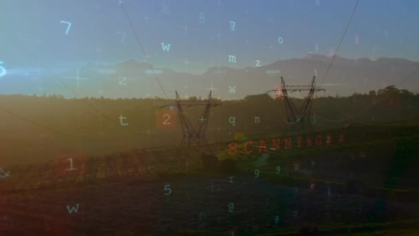 Digital Animation Cyber Security Words Background Field Sunset — Stock Video