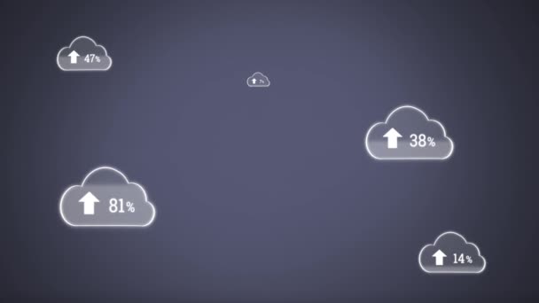 Digitale Animatie Van Upload Progress Percentage Wolken Tegen Een Grijze — Stockvideo