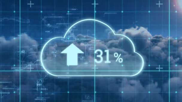 Animation Numérique Pourcentage Progression Téléchargement Dans Nuage Avec Fond Motifs — Video