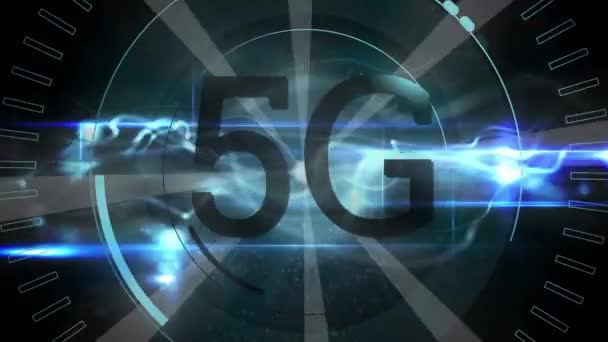 未来的な円の真ん中に書かれた5Gのデジタルアニメーションと光の背景 — ストック動画