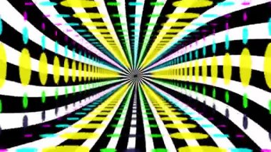 Renkli daire desenleri dijital animasyon ekran ve siyah ve beyaz iplik diyagonal hatları üzerinde yakınlaştırma.