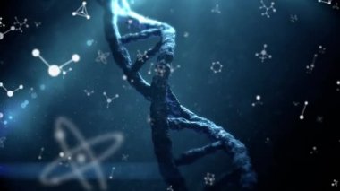 Molekül modelleri ile ekranda hareket eden bir Dna çift sarlak dijital animasyon