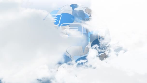 Цифровая Анимация Открытия Облаков Иконке Пузыря Сообщений Расположенной Сферически Вращающейся — стоковое видео