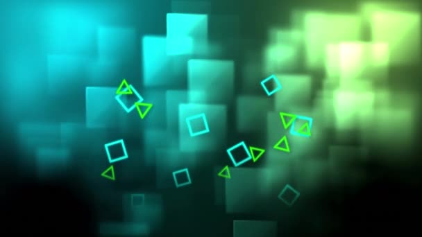 Animation Numérique Carrés Bleus Triangles Verts Écran Puis Tombant Sur — Video