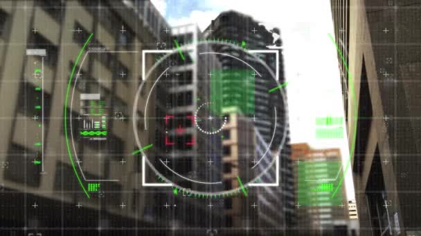 Animación Digital Del Visor Con Cuadrados Verdes Moviéndose Pantalla Con — Vídeo de stock