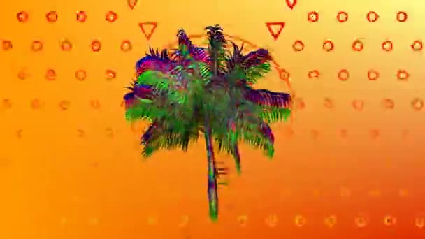 Renkli Palmiye Ağacının Dijital Animasyonu Ekranda Çevrelerin Üçgenler Kareler Bir — Stok video