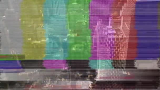 Animación Digital Estática Colorida Con Fondo Una Ciudad Con Edificios — Vídeo de stock