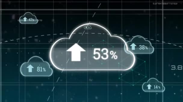 Animación Digital Subir Nubes Progreso Con Líneas Rotas Cubos Moviéndose — Vídeos de Stock