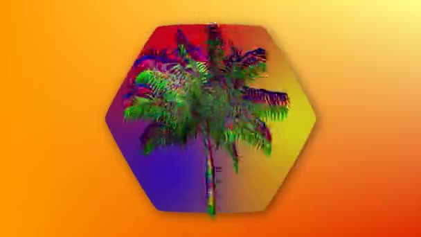 Animación Digital Una Palmera Colorida Moviéndose Pantalla Mientras Hexágono Colorido — Vídeos de Stock