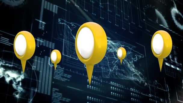 Animação Digital Pinos Mapa Amarelo Movimento Tela Fundo Interface Futurista — Vídeo de Stock