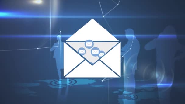 Animação Digital Envelope Com Ícones Mail Voando Fundo Cheio Rede — Vídeo de Stock