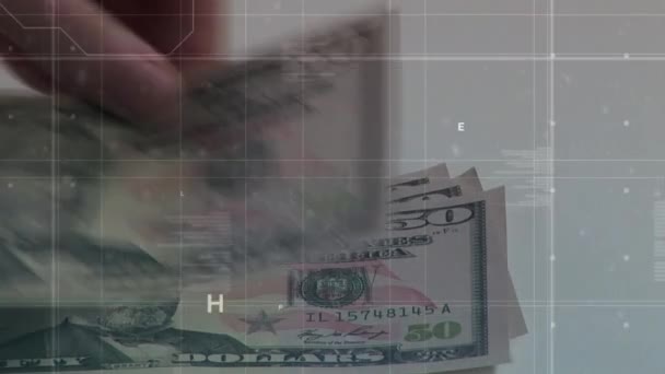 Composite Numérique Billets Dollars Comptés Sur Une Table Avec Code — Video