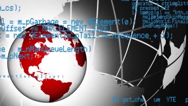 Digitale Animatie Van Roterende Globes Met Programmacodes Die Voorgrond Worden — Stockvideo