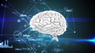 Arka planda grafikler ve arayüz kodları bir ağ ile beynin dijital animasyon