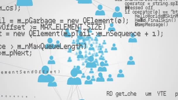 Цифровая Анимация Программных Кодов Движущихся Экрану Фоне Синих Иконок Профиля — стоковое видео