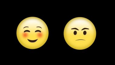 Siyah bir arka plana karşı bir utangaç emoji ve öfkeli emoji dijital animasyon