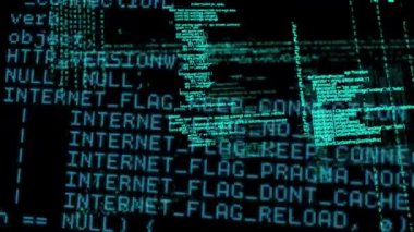 Siyah arka plana karşı hareket eden program kodlarının dijital animasyonu