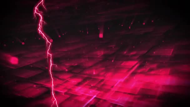 ピンクの正方形のパターンを背景にピンクの稲妻のデジタルアニメーション — ストック動画
