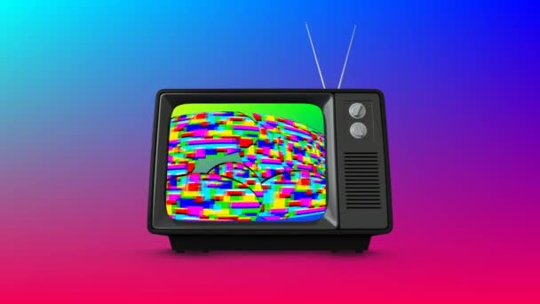 Ψηφιακό Κινούμενο Σχέδιο Μιας Παλιάς Τηλεόρασης Πολύχρωμο Στατικό Στην Οθόνη — Αρχείο Βίντεο