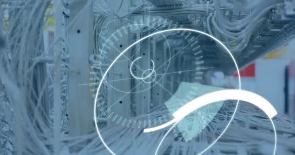 Digitální Animace Futuristických Kruhů Pohybující Kolem Pozadím Dráty Kabely — Stock video