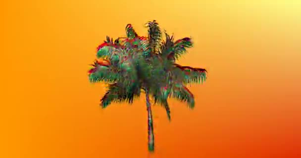 彩色棕榈树的数字动画在橙色背景4K上移动 — 图库视频影像