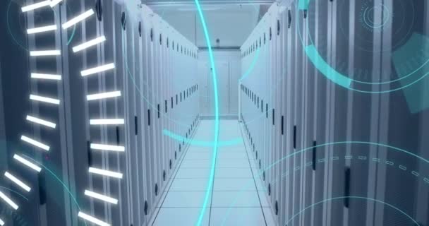 Digital Animation Futuristic Circles Moving Background Corridor Server Towers — Stock Video