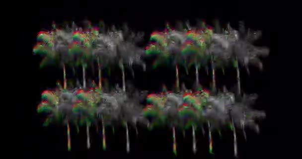 Digital Animation Colorful Monochrome Palm Trees Moving Black Background — Stock Video