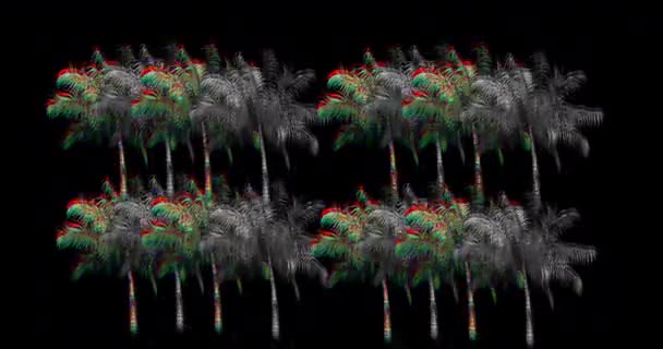 Digitale Animatie Van Kleurrijke Monochrome Palmbomen Bewegen Tegen Een Zwarte — Stockvideo