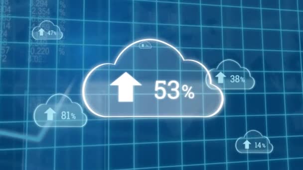 Animação Digital Porcentagem Progresso Upload Nuvens Com Fundo Gráficos Padrões — Vídeo de Stock