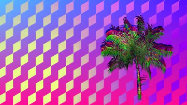 Digital Animation Colorful Diamond Patterns Palm Tree Moving Screen — Stock Video