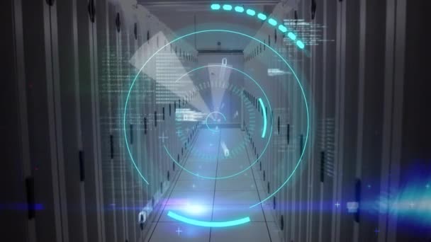 타워와 프로그램 코드와 복도의 배경으로 주위를 지향적 디지털 애니메이션 — 비디오