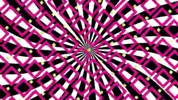 ピンクと黄色の正方形のパターンを回転させるピンクと黄色の正方形のパターンのデジタル生成アニメーション — ストック動画
