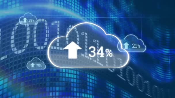 Animation Numérique Pourcentage Progression Téléchargement Dans Les Nuages Avec Fond — Video