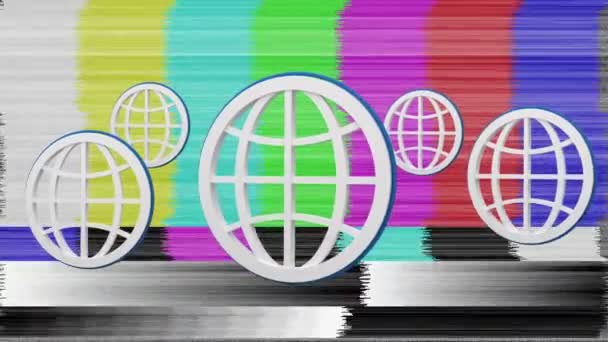 Animação Digital Ícones Globo Com Fundo Estática Colorida — Vídeo de Stock