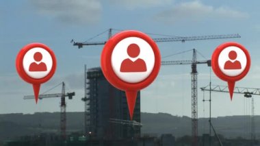 İnşaat binanın arka plan ile ekranda hareketli harita Pins profil simgesinin dijital animasyon