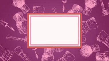 Mor arka planda çizim makyaj bir arka plan ile beyaz bir dikdörtgen dijital animasyon