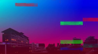 Binalar bir arka plan ile renkli statik dijital animasyon