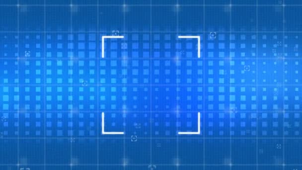 青い背景に移動するファインダーと正方形のパターンのデジタルアニメーション — ストック動画
