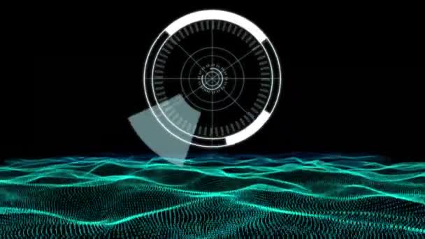 Digital Animation Futuristic Circles Moving Black Background Land Graphs — Stock Video