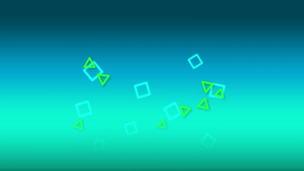 青い正方形と緑色の三角形のデジタルアニメーションが画面に浮かび その後落下する — ストック動画