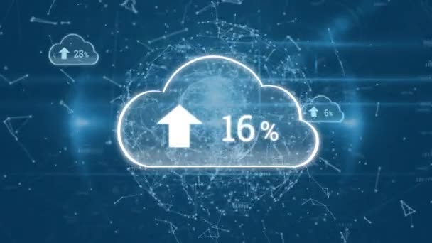 Animação Digital Porcentagem Progresso Upload Nuvens Com Linhas Assimétricas Movendo — Vídeo de Stock