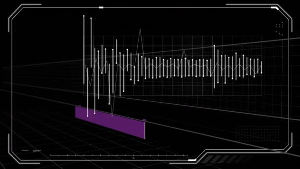 Digitální Animace Futuristického Rozhraní Zatímco Rádiové Vlny Zeleným Fialovým Obdélníkem — Stock video