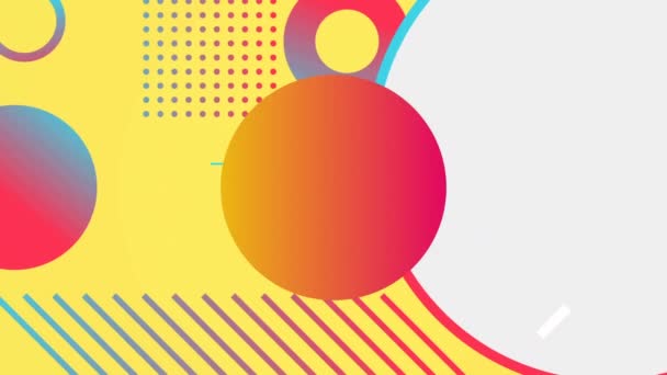 Цифровая Анимация Красочных Кругов Пунктирными Диагональными Узорами Желтом Фоне — стоковое видео