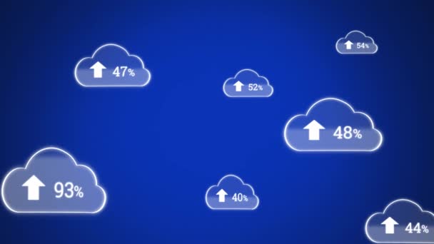 Mavi Arka Plana Karşı Bulutlarda Yükleme Ilerleme Yüzdesini Dijital Animasyon — Stok video