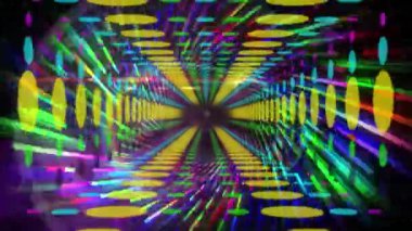 Renkli daire desenleri ve ekranda dönen diyagonal çizgiler dijital animasyon