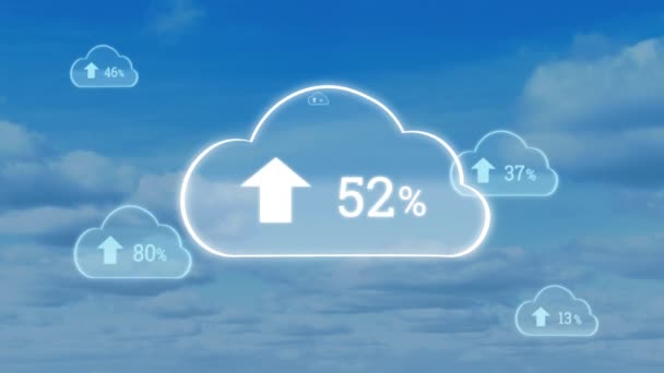 Digitální Animace Procenta Průběhu Nahrávání Oblacích Pozadím Modré Oblohy Mraky — Stock video