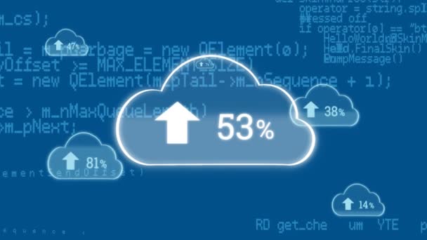 Animação Digital Porcentagem Progresso Upload Nuvens Com Fundo Códigos Programa — Vídeo de Stock